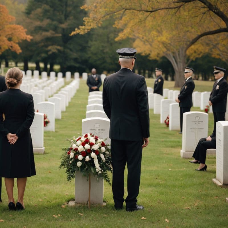 Military funeral at a cemetery in autumn